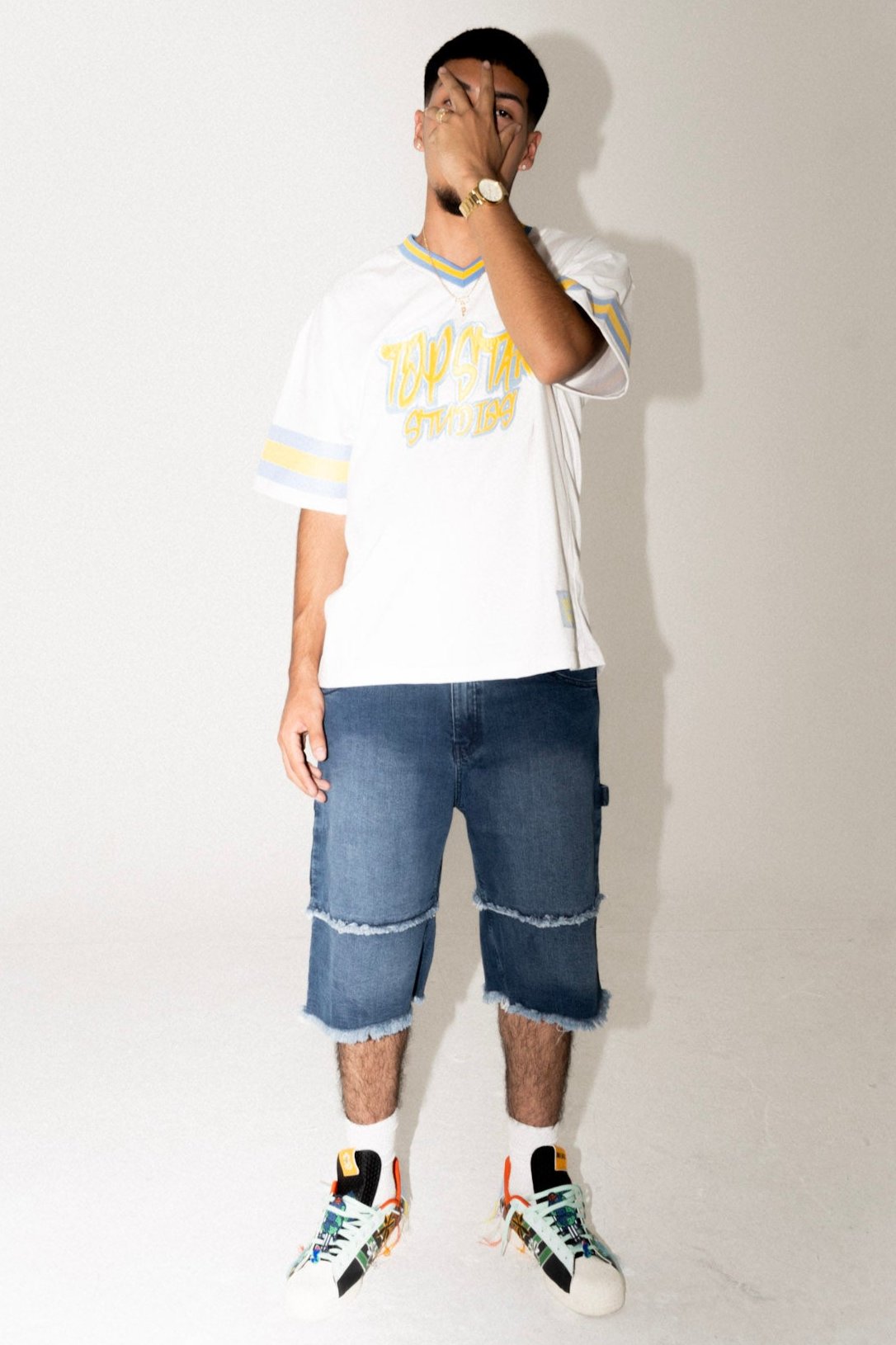 DOUBLE LAYER DENIM SHORTS